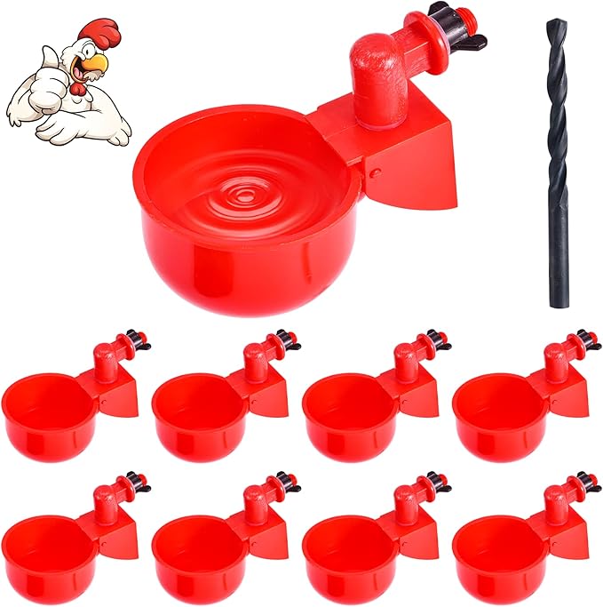 Chicken Waterer, DIY Chicken Water Feeder for Poultry Automatic Chicken Water Cups Gravity Filling Poultry Waterer with Hole Saw for Buckets Boxes Troughs (9 Pack)