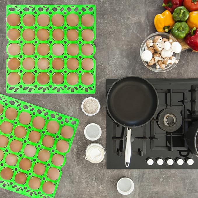 6-Pack Plastic Egg Tray Egg Crates 30-Egg Flats for Home Chicken Farmers, Stackable Egg Cartons Hold Multiple Eggs, Great for Storing, Sorting, and Shipping Eggs, Durable and Reusable (Green)