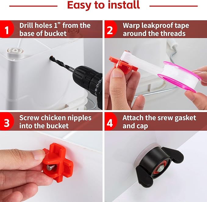 40 Pcs Horizontal Chicken Water Nipples with Drill Bit, Leakproof Poultry Water Nipples, Durable ABS & Stainless Steel, Automatic Chicken Waterer Spouts for Coop Outdoor Use