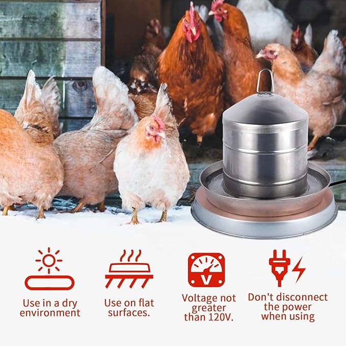 2Pack Chicken Water Heater for Winter，Heated Poultry Waterer Base,with Thermostat and 9.8ft Power Cord, Dia.11in