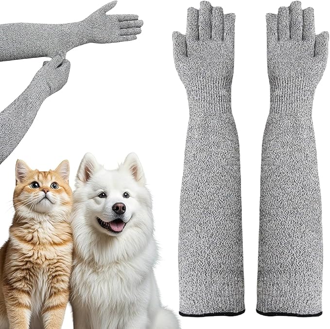 Pet Handling Gloves – 16" Extra-Long Kevlar Cat Grooming Arm Sleeves, Anti-Scratch & Bite Resistant Protective Sleeves