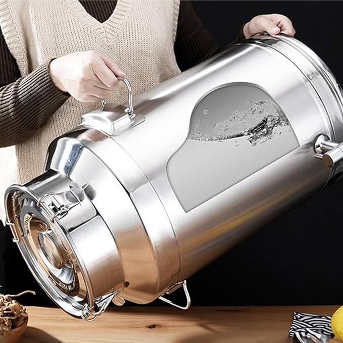 Food Storage Canister - Stainless Steel Milk Pail Holder, Airtight Metal Grain Bin with Secure Clamp Cover, Moisture Blocking Preservation Feature, Ideal for Beer Tea Cereal Bean Snack