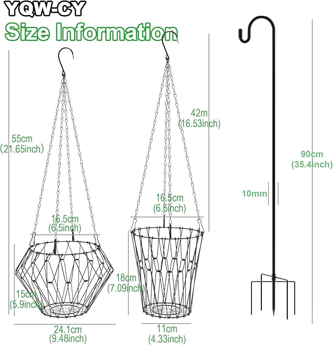 Hanging Chicken Feeder, Foldable Chicken Vegetable Fruits Feeder with 35.5lnch Shepherds Hook, Poultry Feeding Holder Basket with Hanging Chain for Chicken Coop Accessory