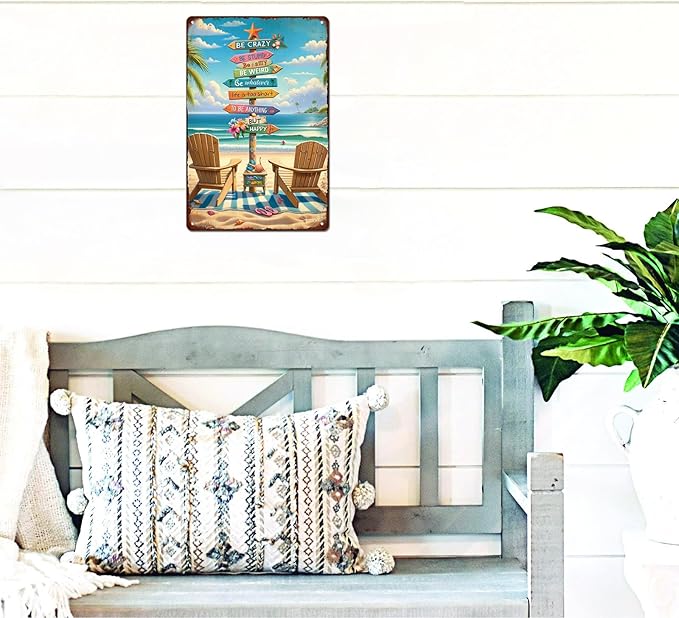 Generic Beach Surfing Vintage Signs Life Is Too Short to Be Anything but Happy Metal Tin Sign for Cafe Home Bar Beach Farmhouse Porch Art Wall Decoration 8x12 Inch