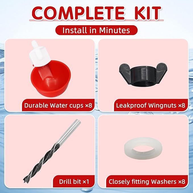 Chicken Waterer Cups,8 Packs Automatic Chicken Water Feeder Suitable for Chicks, Duck, Goose, Turkey and Bunny | Poultry Water Feeder Kit