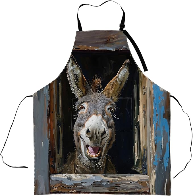 Farmhouse Donkey Apron,Adjustable Waterproof Oxford Fabric Kitchen Apron with 2 Pockets for Men and Women, Cooking, Baking, BBQ, Coffee Shop, Housewarming Gifts, 28x33 Inches