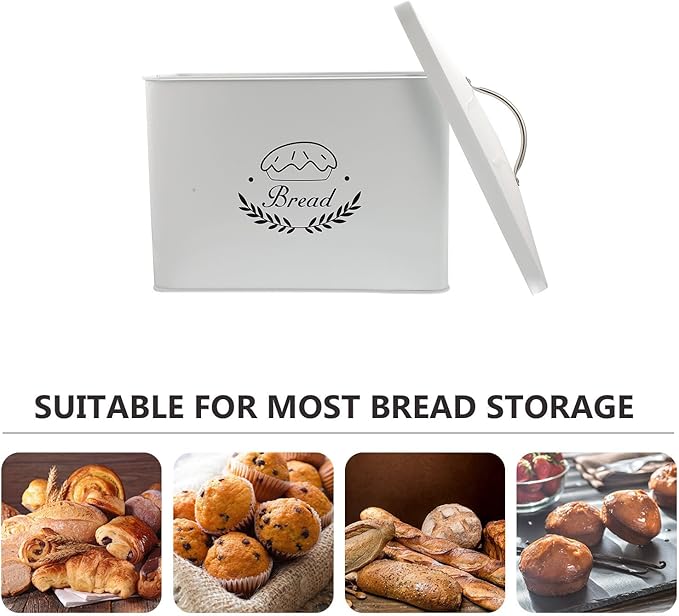 Large Metal Bread Box with Lid Iron Kitchen Bread Holder and Grain Container for Countertop Storage Rectangular Bakery Storage Bin and Rice
