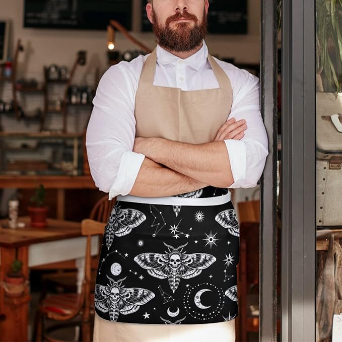 Unisex Apron for Cooking Server Waitress Half Waist Apron with 3 Pockets