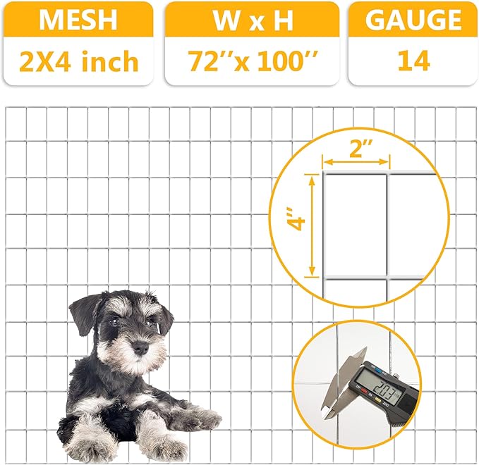 Metal Garden Fence, Hot Dip Galvanized After Welding, 2"x4" 14 Gauge, 72inch H x 100ft L Welded Wire Fencing,2/3/4/5/6ft Tallx50/100 ft Long Hardware Cloth for Yard,Farm,Chicken,Dog,Vegetable Protect
