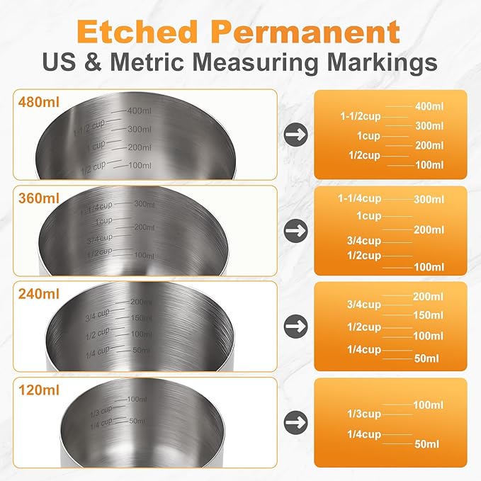 1PCS 1-1/2Cup(360ml | 12oz) Dog Cat Food Scoop, 18/8(304) Stainless Steel Measuring Cup with Wooden Handle, Etched Measurements Inside, BPA Free Portion Control for Pets & Kitchen Use