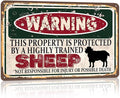 Vintage Sheep Metal Sign， Warning this property is protected bY a highly trained Sheep Sign Funny Tin Signs 12x8 Inch