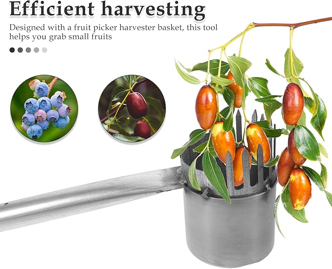 Metal Fruit Picker Tool, Stainless Steel Blueberry and Berry Picker Harvester Basket for Outdoor Farm Garden Hand Tool Fruit Tree Harvesting and Bonsai