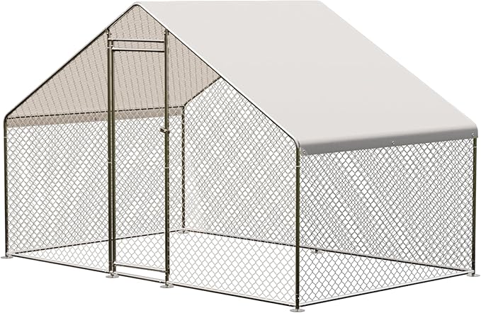 Large Metal Chicken Coop, Walk-in Poultry Cage, Chicken Run Pen House with Waterproof & Anti-Ultraviolet Cover Chicken Coop Run with Lockable Doors for Outdoor and Backyard 9.8 x 6.5X 6.5ft