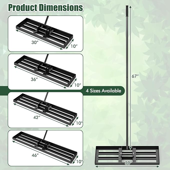 Happygrill Lawn Leveling Rake, Heavy Duty Lawn Level Tool for Soil w/67” Handle, Dirt Ground Leveler, Effort-Saving Landscape Rake for Garden, Backyard, Golf Course, Farm, Pasture (30" x 10", Black)