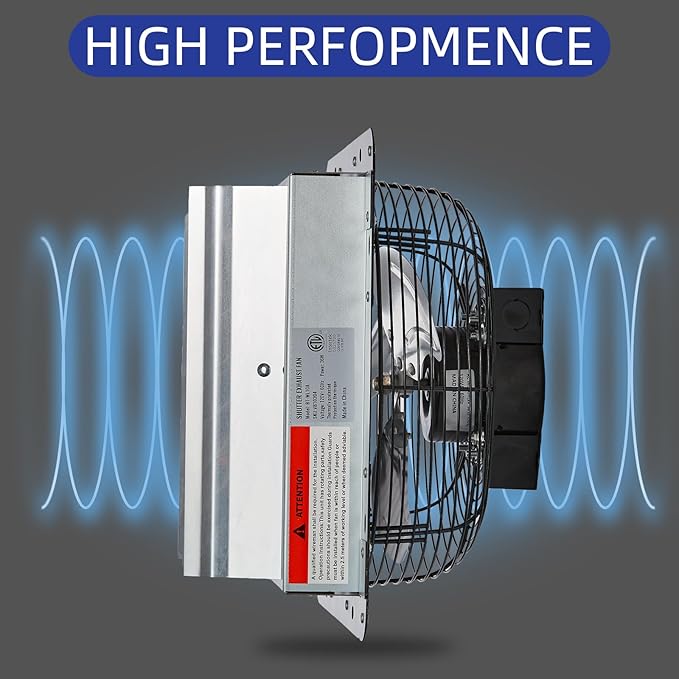 GCJ 12 Inch Shutter Exhaust Fan Wall Mounted, High-Speed 1600 RPM, Attic Fan, Suitable for Ventilation, Extraction, and Exhaust in Garages, Greenhouses, Shops, Attics, and Sheds