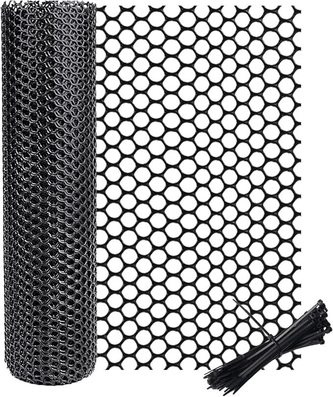 vensovo Black Plastic Wire Mesh 15.7IN x 10FT Roll - Chicken Wire Fencing for Poultry, Gardening Barrier, Balcony Guard for Cats and Dogs, Floral Craft Mesh with 20 Zip Ties