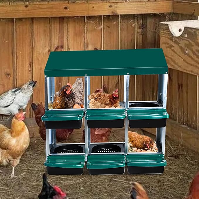 Chicken Nesting Box, 6 Hole 2 Layer Hen Nest Boxes, Roll Away Eggs Laying Boxes,Cleanable Pull Out Hen Roosting Boxes