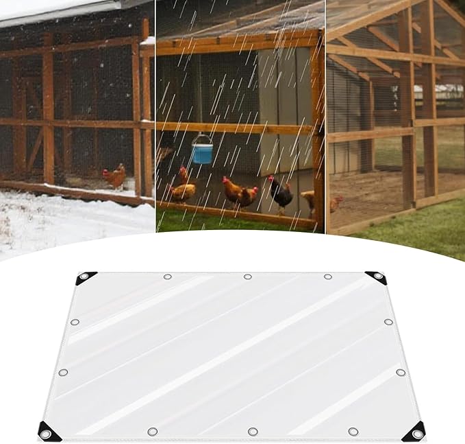 SUNGOOYUE Chicken Coop Cover, Multifunctional Transparent Thick PVC Insulated Windproof Winterizing Cover with 14 Elastic Straps for Porch Fence Terrace Courtyard Roof