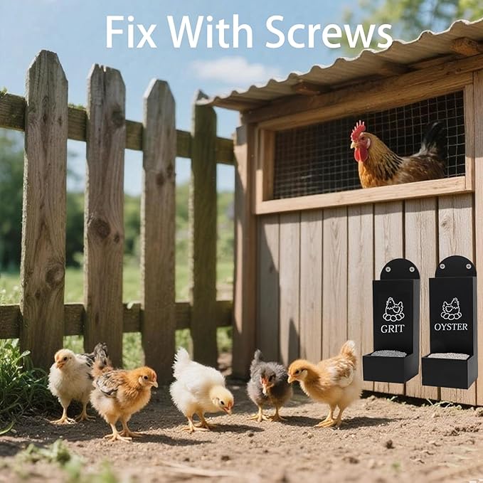 Chicken Oyster Shell and Grit Feeder Wooden Automatic Poultry Feeder Chicken Coop Accessories Supplies