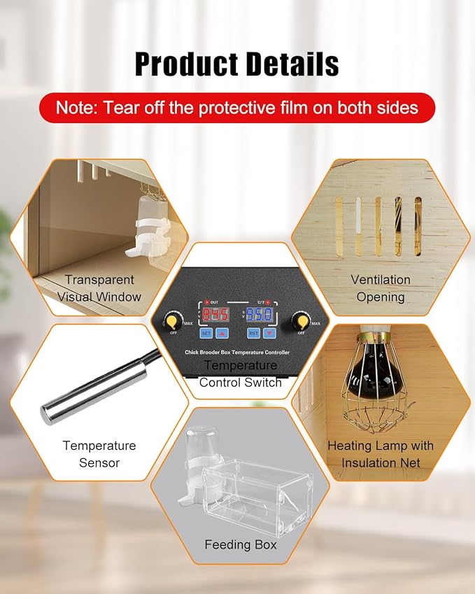 Chick Brooder Box with Intelligent Temperature Control, 75W Day & Night Heat Lamps, Anti-Spill Feeder & Drinker, Poultry Heater Breeding Box for Newborn Chicks, Ducks, Quail, Birds, Small Animals