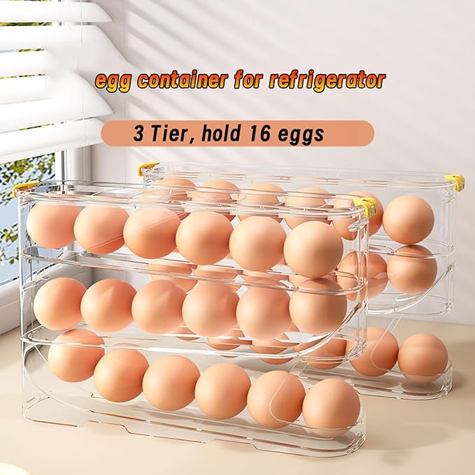 Egg Container for Refrigerator Clear Stackable Egg Holder for Kitchen Storage and Organization (Transparent, 3 Tier)