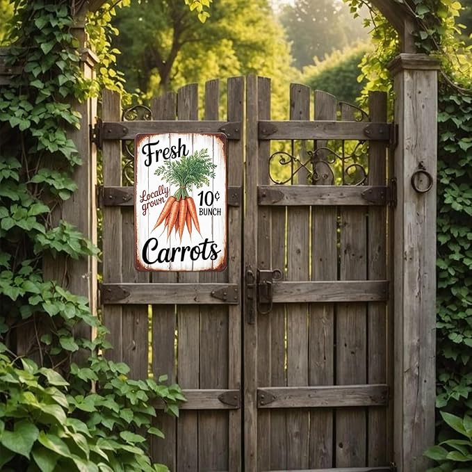 Fresh Carrots Locally Grown 10￠ Bunch Metal Sign Rustic Farm House Aluminum Metal Signs for Garden & Yard Home Decor 8 X 12 inch, Weather Resistant, Waterproof, Durable Ink, Easy to Mount
