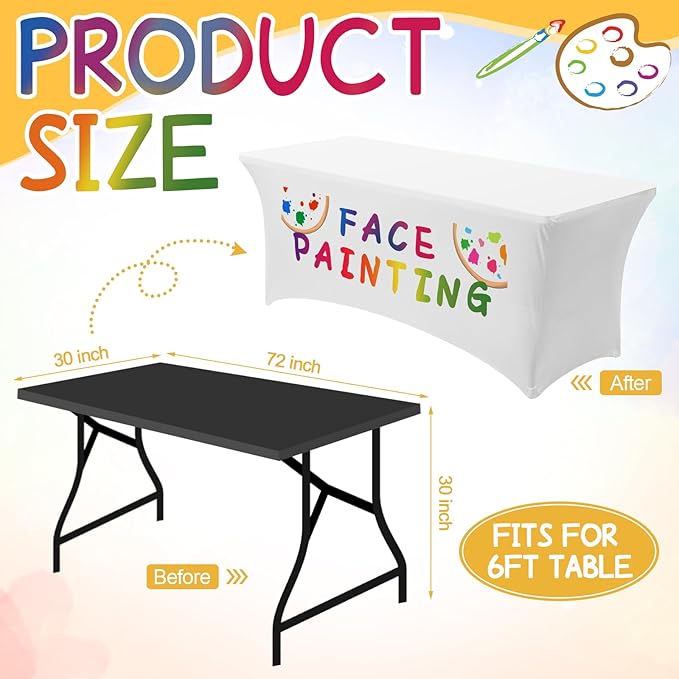 Oudain 6 ft Face Painting Station Tablecloth Stretch Spandex Table Cloth Cover Face Painting Rectangle Table Decor for Party Carnivals Sports Events Outdoor Makeup Business Advertising Supplies
