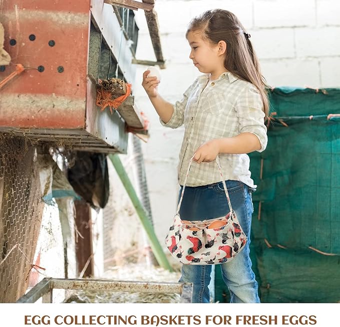 2 Pieces Egg Basket Mini Egg Collecting Bags Gathering Basket with 7 Pouches for Easter Farmhouse Chicken Hen Duck Goose Housewife Garden Transporting Storage, 8 x 2.6 Inch(Cute)