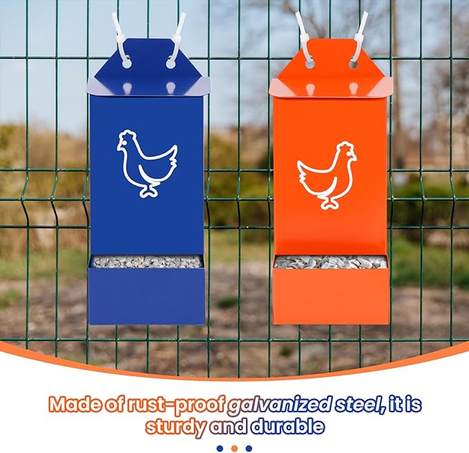 2Pcs Chicken Feeder for Oyster Shell and Grit, Wall Mounted Chicken Food Dispenser No Waste, Hanging Poultry Feeder with Lid, Coop Accessories