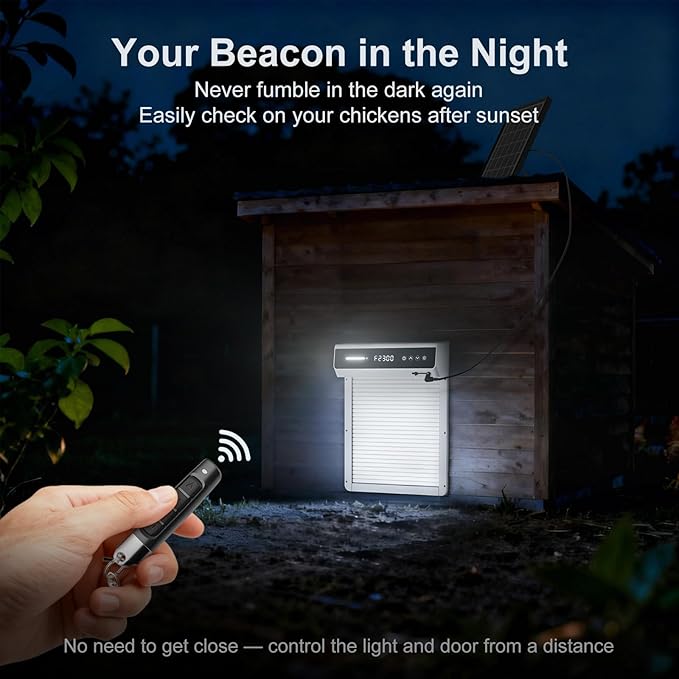 Automatic Chicken Coop Door Solar, Battery Powered & Weatherproof Aluminum, Timer Modes for Safe and Convenient Chicken, Easy Install, Reliable All-Season Performance (White+Black)