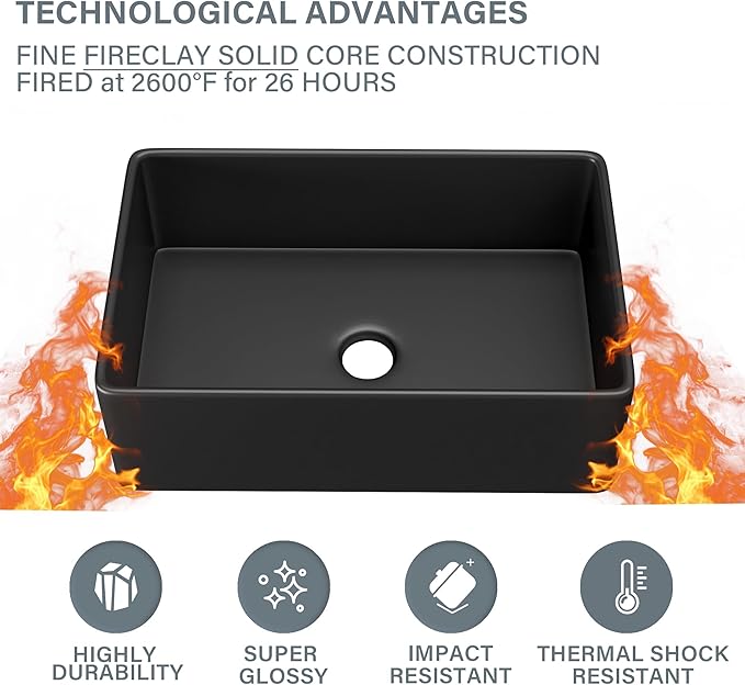 Black Farmhouse Sink 33 x 20 Inch, Firecaly Apron Front Undermount Farm Sink, Single Bowl, with Accessories 2 Types, Matte Black, for Kitchen
