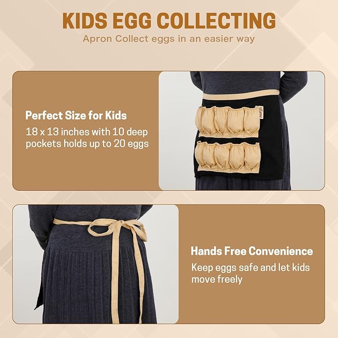 Aurya Kids Egg Collecting Apron - Chicken, Hen, Duck, Goose Gathering Holder for Children