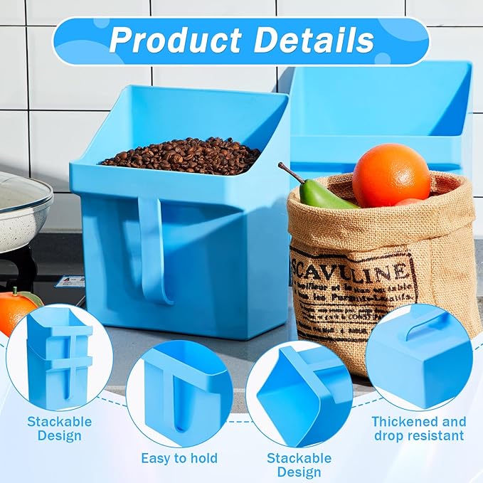 2 Pcs Large Feed Scoop 128 oz Plastic Utility Grain Scoop Ice Seed Enclosed Bucket Shovel with Side Handle for Horse Bird Chicken Livestock Animal Dry Food Restaurant Kitchen(Blue)