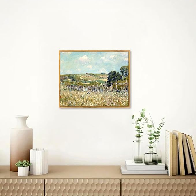 Sky Grassland Wall Art Vintage Farmhouse Pictures Nature Scenery Painting Colorful Farmhouse Artwork Countryside Canvas Wall Art Farmhouse Wildflower Painting Rustic Landscape Poster 8x10inch Framed