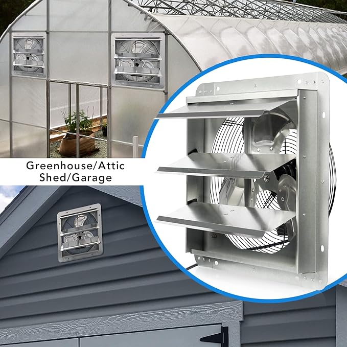 KEN BROWN 14 Inch Shutter Exhaust Fan, Gable Vent Fan, Wall Mount Ventilation, High Speed 1950 CFM, Automatic Aluminum Blades, for Garages, Shop, Greenhouse, Attic, with Power Cord