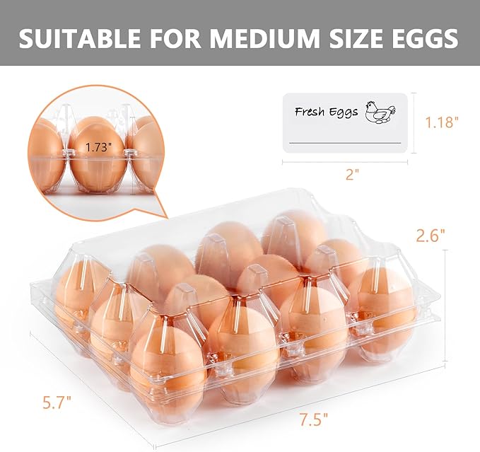 120PCS Egg Cartons Cheap Bulk, Clear Egg Cartons for Chicken Eggs, Reusable Chicken Egg Container Bulk Egg Holders with Labels for Refrigerator, Storage, Family, Chicken Farm, Market