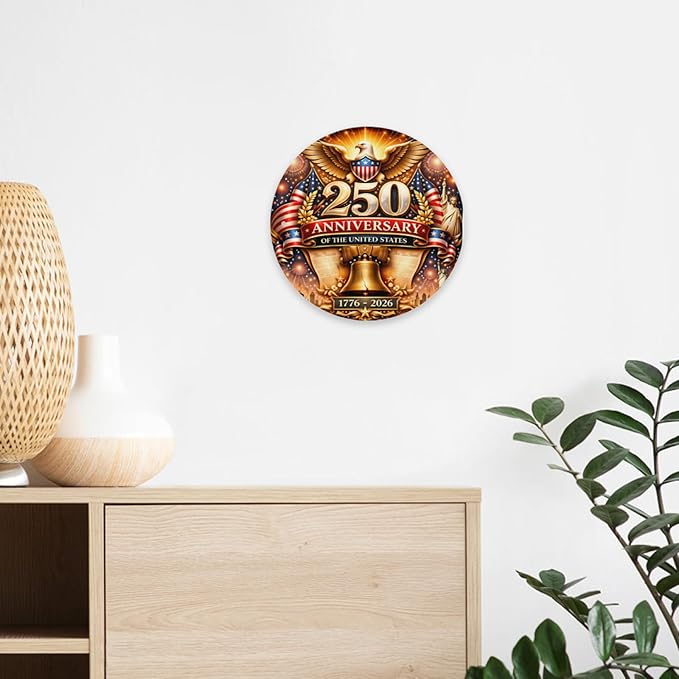 United States 250th Anniversary Round Metal Signs, Patriotic Eagle Home Decor Wall Signs, 1776-2026 America 250th Decorative Wall Signs, Gift for US Citizens