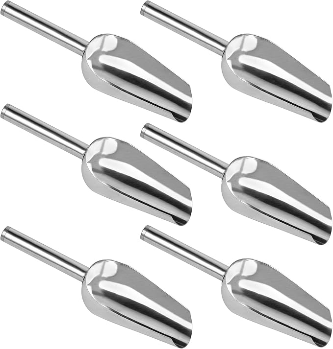 Mini Ice Scoop, 6 Ounce 6 PCS Stainless Steel Ice Scoop Small Metal Food Scoop for Home Kitchen Shop Popcorn Candy Coffee Beans, Dishwasher Safe