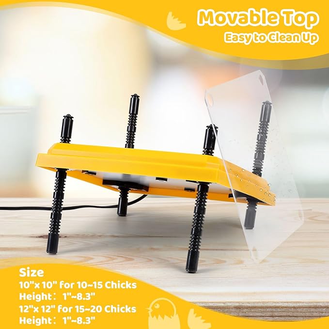 Brooder Heating Plate for Chicks Adjustable: with Bonus 12x12 Warmer with Easy- Cleaning Plate 22W Poultry Coop Heater for 15 Baby Chicks