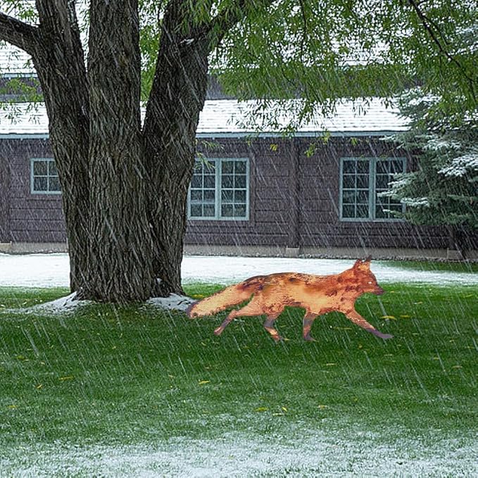 CREATCABIN Metal Fox Outdoor Decor Fox Garden Stakes Rustic 3D Sneaky Animal Art Sculptures Figures Decoration for Patio Lawn Yard Backyard Art Decoration Housewarming Chocolate Color 8 x 15 inch