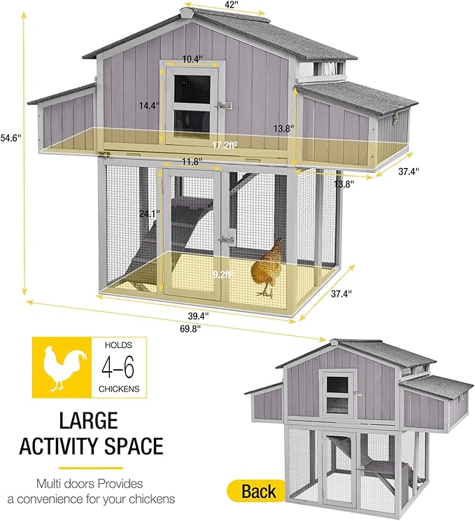 Chicken Coop Large Poultry Cage with Strong Iron Edge Chicken House with Nesting Box Easy to Set Up,Portable