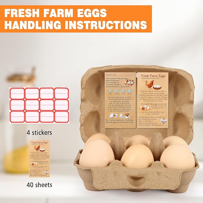 40 Pack Half Dozen Egg Cartons 6 Count with Fresh Farm, Blank Natural Pulp Carton for Chicken Eggs Reusable, Storage Tray Strong for Holds Up to Six 6 Egg Cardboard Paper Holder