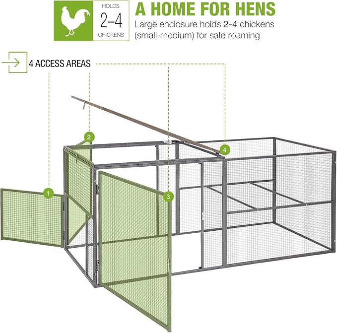 GUTINNEEN Chicken Run Chicken Coop Walk-in Metal Frame Extension Run Poultry Cage Hen House Rabbits Habitat Cage for Multi Coops Large