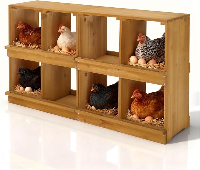 Outvita Nesting Boxes for Chickens 8 Compartments, Wood Chicken Nesting Box Wall Mount, Versatile Use Nest Box for Chicken Coop, Easy to Assemble for Chickens, Hens, Ducks