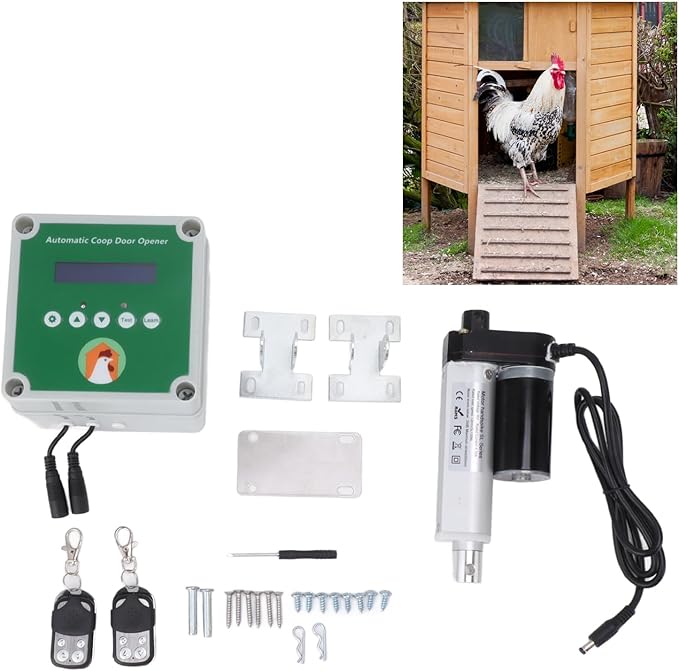 Automatic Chicken Coop Door Opener, Electric Poultry Swing Door Opener Accessories with Timer and Light Sensor, Linear Actuators Electric Poultry House Door Motor Kit 100 to 240V (US Plug)
