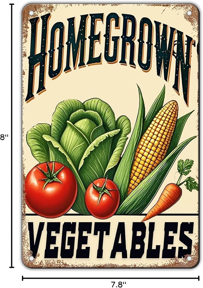 Homegrown Vegetable Wall Decor Vegetable Tomato Corn Metal Tin Sign 12x8 Inch Home Restaurant Kitchen Farm Garden Yard Sign Outdoor Art Wall Decor