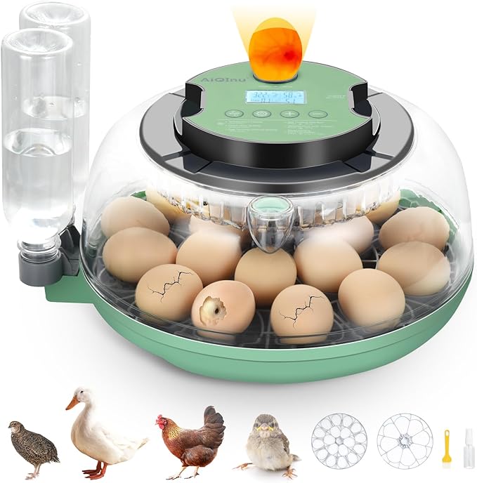 18 Egg Incubator with Automatic Egg Turning - Hatching Unit with Digital Control & Built-in Candler, 2 Size Egg Tray, Automatic Water Refill, Egg Incubator for Hatching Chicken Quail Duck Turkey Goose