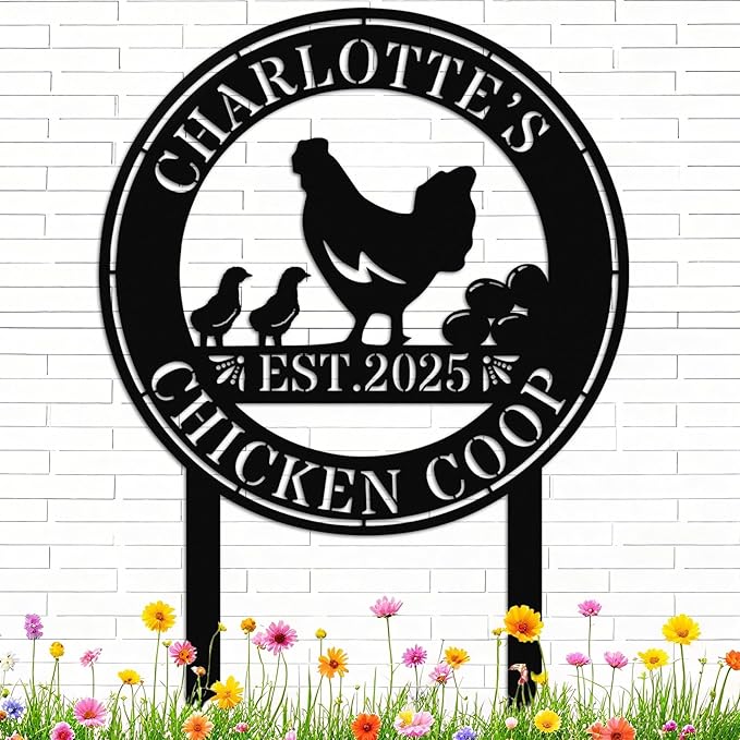 Personalized Chicken Coop Sign – Custom Metal Name Farm Sign, Outdoor Hen House Décor, Rustic Garden Lawn Plaque, Customizable Chicken Farm Sign with Name & Established Date, Unique Gift