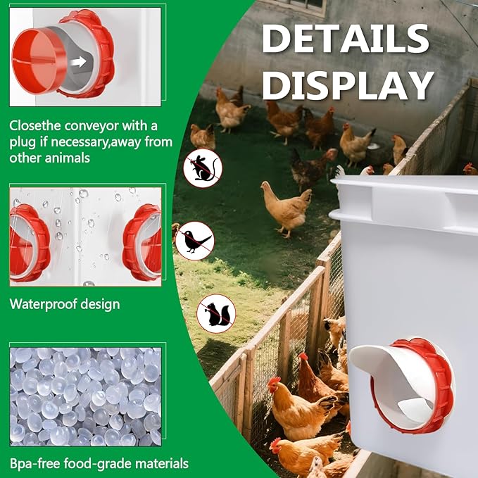 DIY Chicken Feeder kit -6-Port Waste Free Gravity Poultry Feeder with Hole Saw and lid, Suitable for Bucket/Barrel/Box/Trough (Weatherproof, red)
