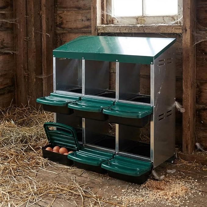 Nesting Boxes for Chickens, Chickens Laying Boxes for Chicken Coop, 6 Compartments Chicken Nesting Boxes, with Removable Tray, Easy Cleaning, for Hens Outdoor Chicken Coop Farm Yard, Green
